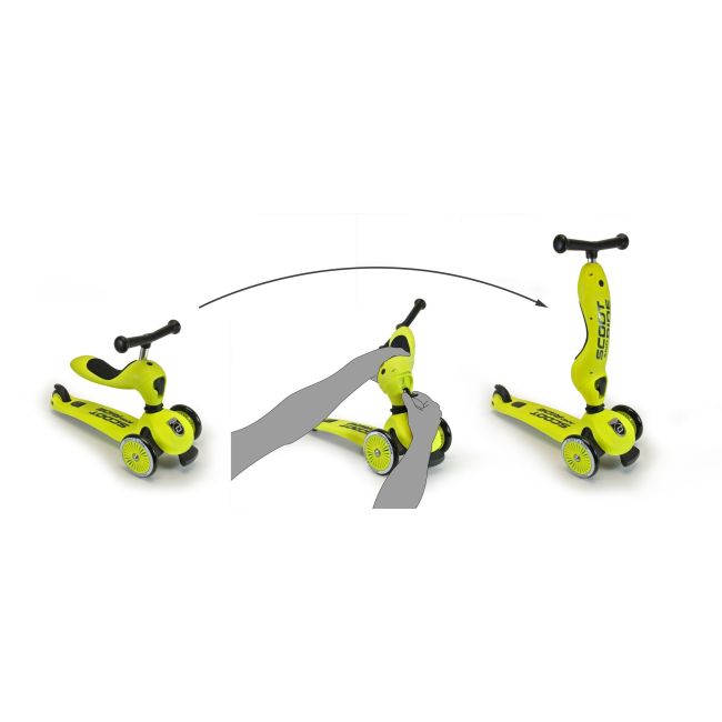 Trotineta Copii Cu Sezut, Transformabila 2in1, Highwaykick 1 Kiwi, 1-5 Ani, Pana La 50 Kg, Scoot  Ride Pjb96355