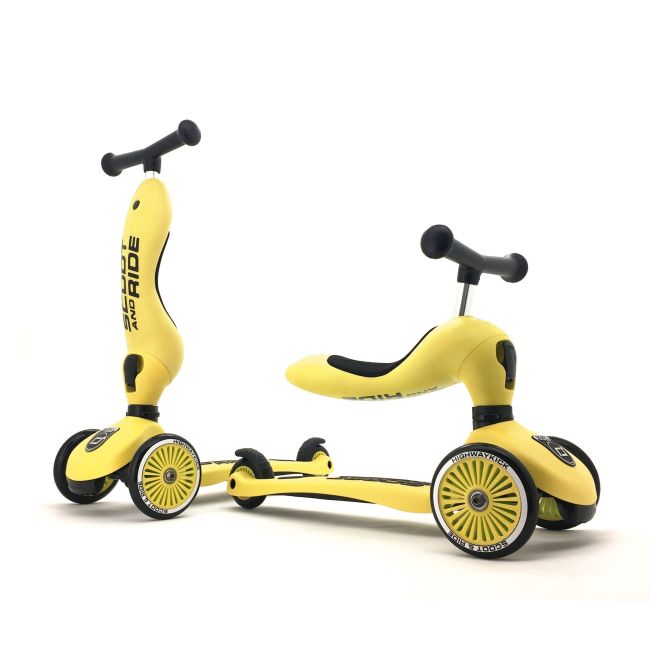 Trotineta Copii Cu Sezut, Transformabila 2in1, Highwaykick 1 Lemon, 1-5 Ani, Pana La 50 Kg, Scoot  Ride Pjb96354