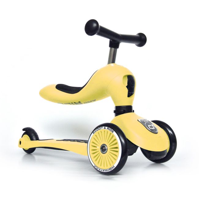 Trotineta Copii Cu Sezut, Transformabila 2in1, Highwaykick 1 Lemon, 1-5 Ani, Pana La 50 Kg, Scoot  Ride Pjb96354