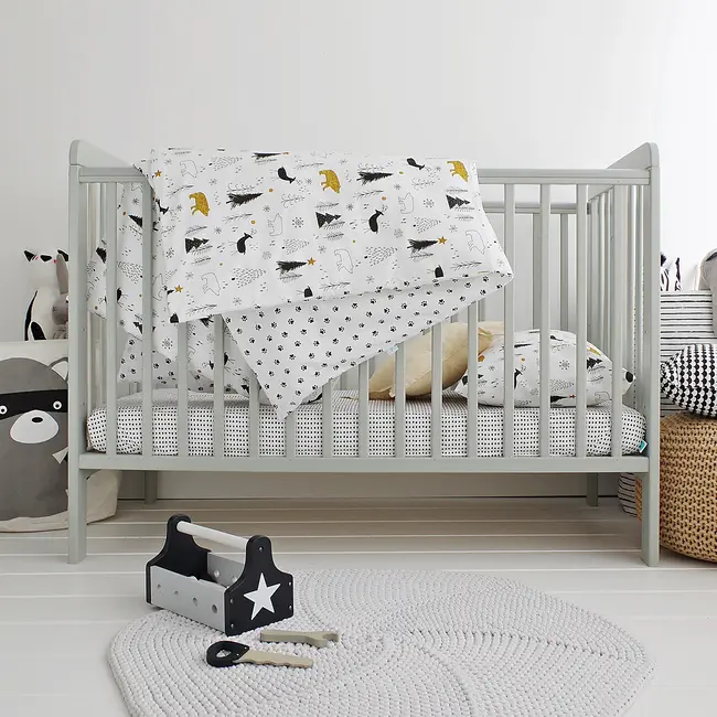 Patut Din Lemn Pentru Bebe, Inaltime Saltea Reglabila, Star Baby Gri 120x60 Cm Pjbstar_cot_grey