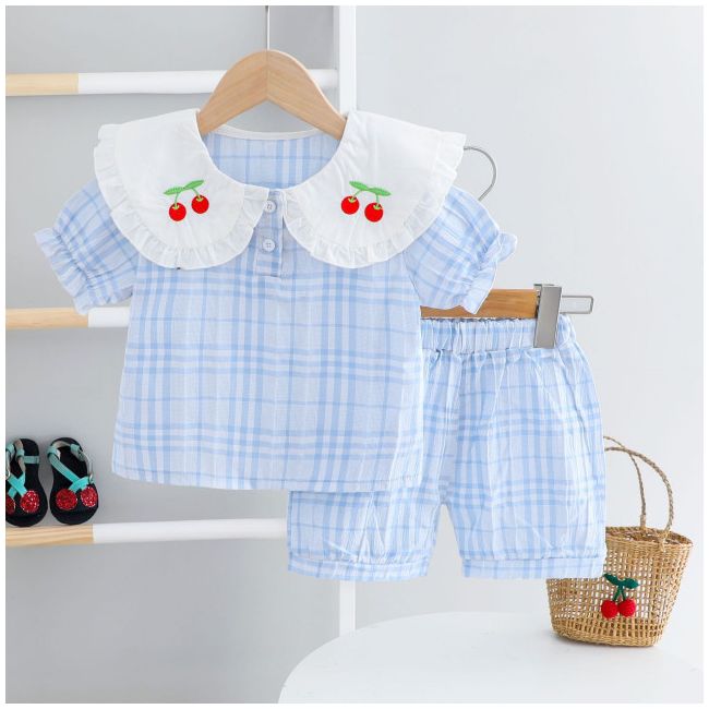 Costumas bleu in carouri pentru fetite LIGM540-3.18-24 luni