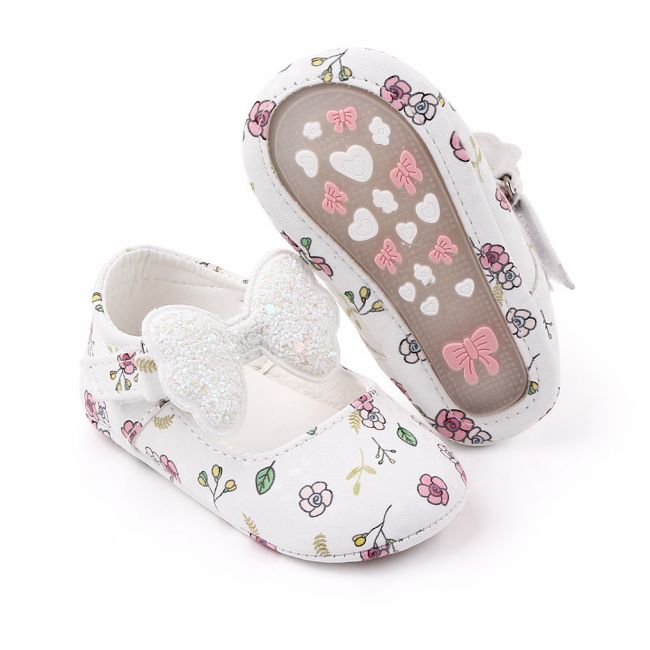 Pantofiori albi cu floricele si fundita LId2362-2-p9.0-3 luni