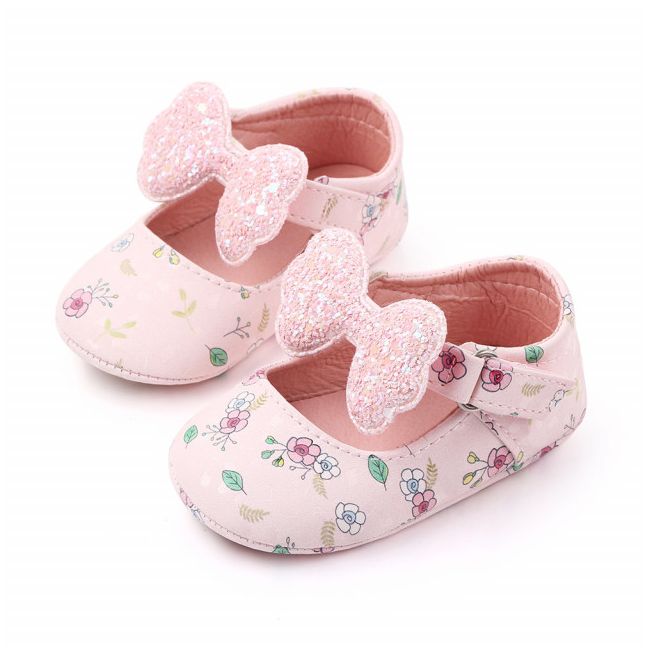 Pantofiori roz cu floricele si fundita LId2362-1-p10