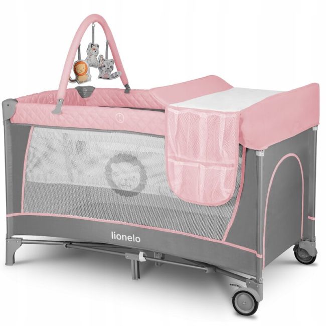 Lionelo - Patut pliant cu doua nivele Flower Cu arcada, 120x60 cm, Roz BYNLO-FLOWER_FLAMINGO