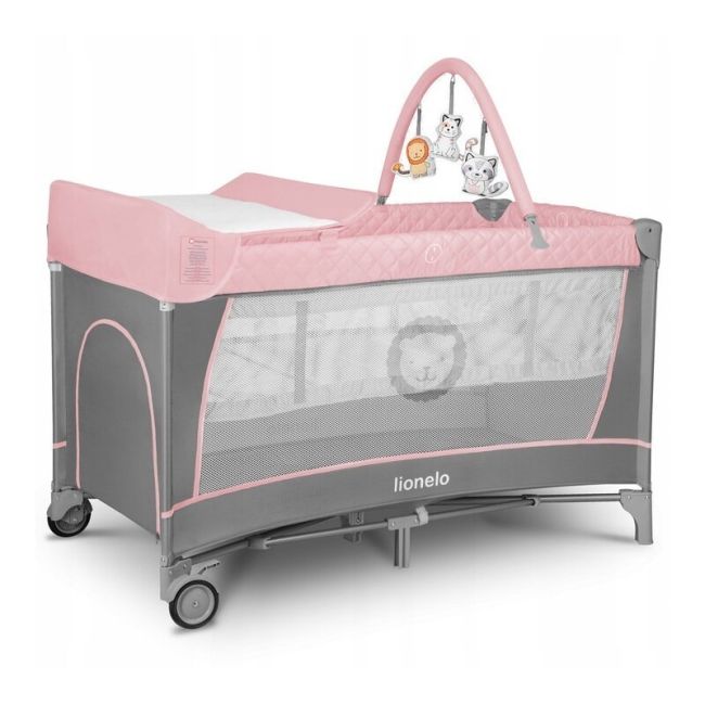 Lionelo - Patut pliant cu doua nivele Flower Cu arcada, 120x60 cm, Roz BYNLO-FLOWER_FLAMINGO