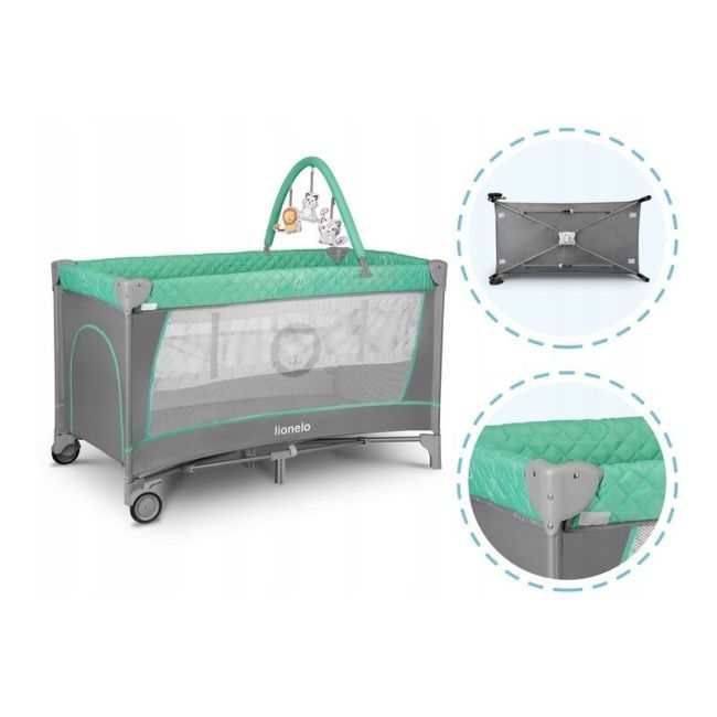 Lionelo - Patut pliant cu doua nivele Flower Cu arcada, 120x60 cm, Turcoaz BYNLO-FLOWER_TURQUOISE