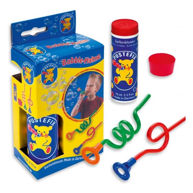Set baloane de sapun Pustefix cu 2 paie ondulate tavita si tub cu 70 ml de solutie - SOLPUS869-460