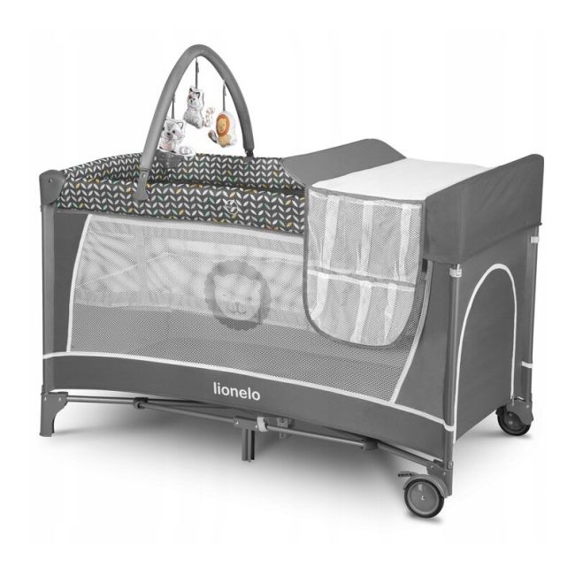 Lionelo - Patut pliant cu doua nivele Flower Cu arcada, 120x60 cm, Gri BYNLO-FLOWER_GREY_SCANDI