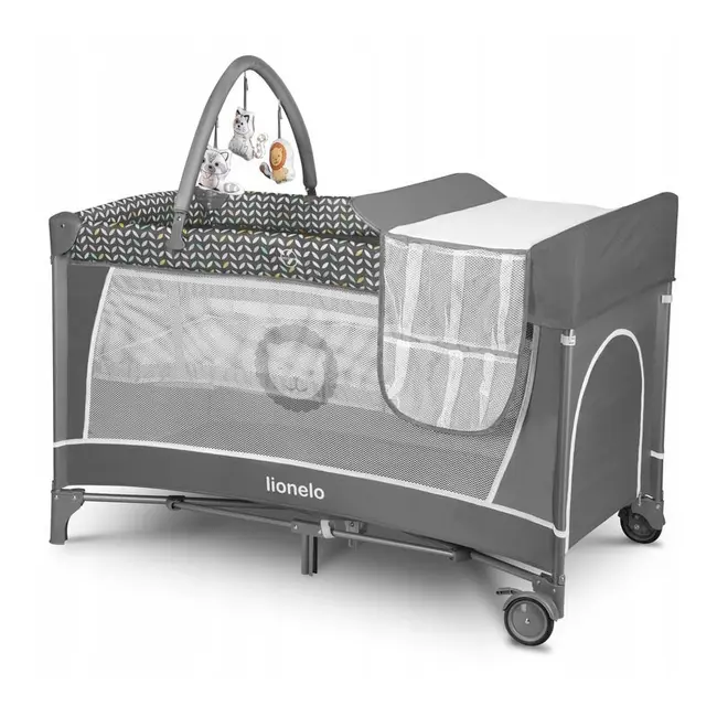 Lionelo - Patut pliant cu doua nivele Flower Cu arcada, 120x60 cm, Gri BYNLO-FLOWER_GREY_SCANDI