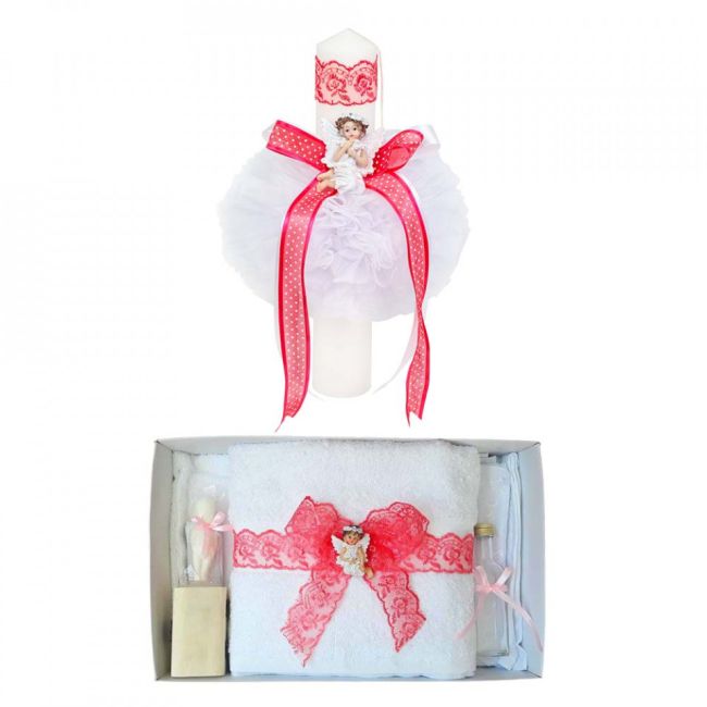 Pachet Lumanare de botez si Trusou botez pentru fete Denikos® 608 decor Corai - NKO3026