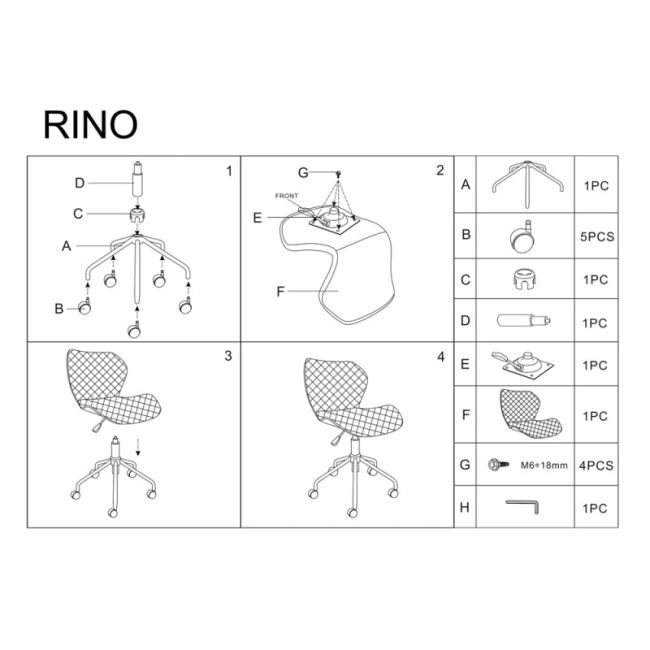 Scaun birou copii sl rino alb - negru drm4746