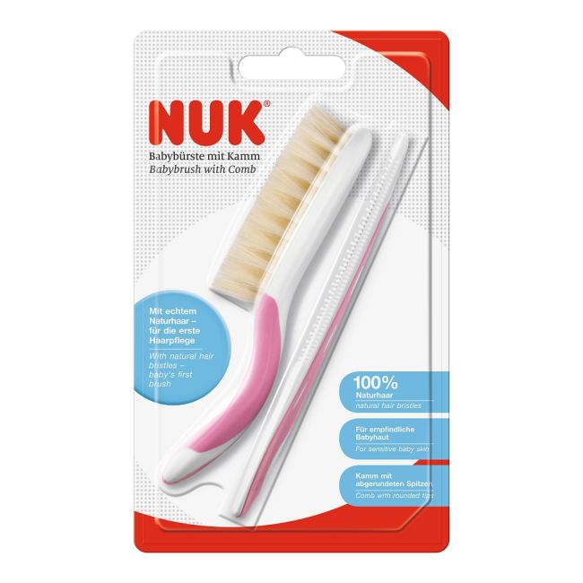 Set Nuk perie par natural si piepten Roz ERFMAR-N2891