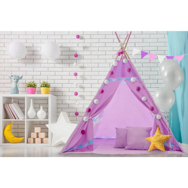 Set cort copii XXL Teepee, Cort, Covoras, 2 Perne, Ghirlanda si Geanta depozitare Tutumi TT34255 BBJTT34255_Carusel Mov