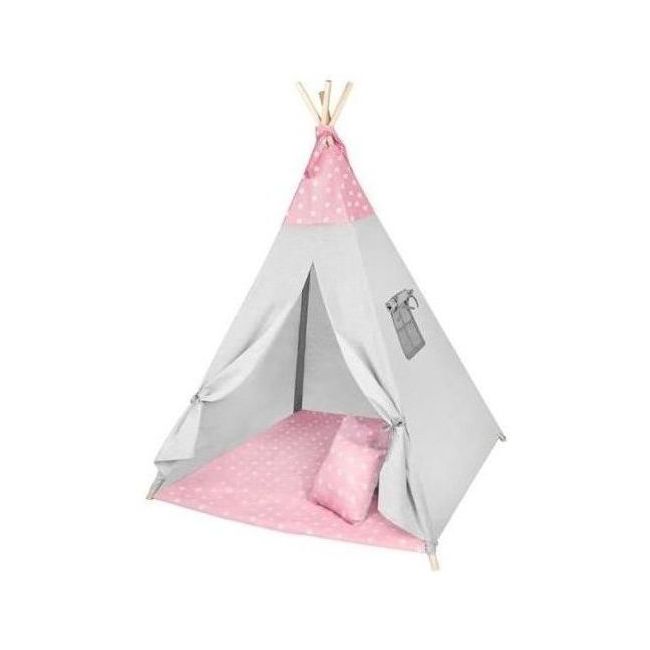 Cort copii XXL Teepee, Cort, Covoras, 3 Perne Iso Trade MY17243 BBJMY17243_Roz/Gri Stelute