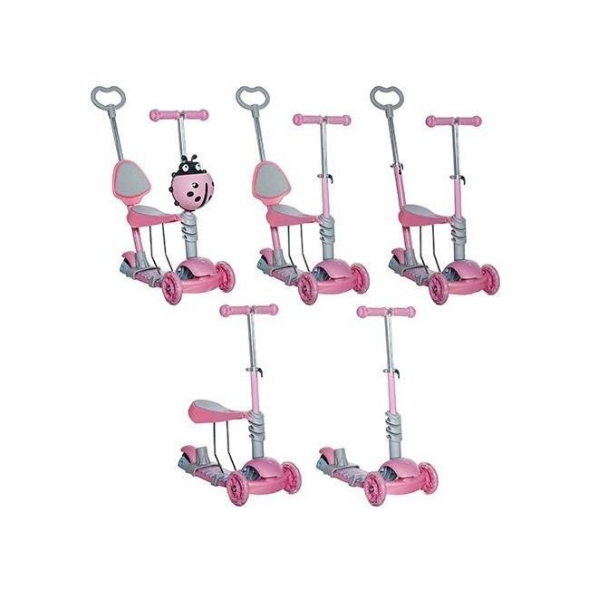 Trotineta buburuza 5 in 1 cu roti Led Kruzzel MY2841 BBJMY2841_Roz