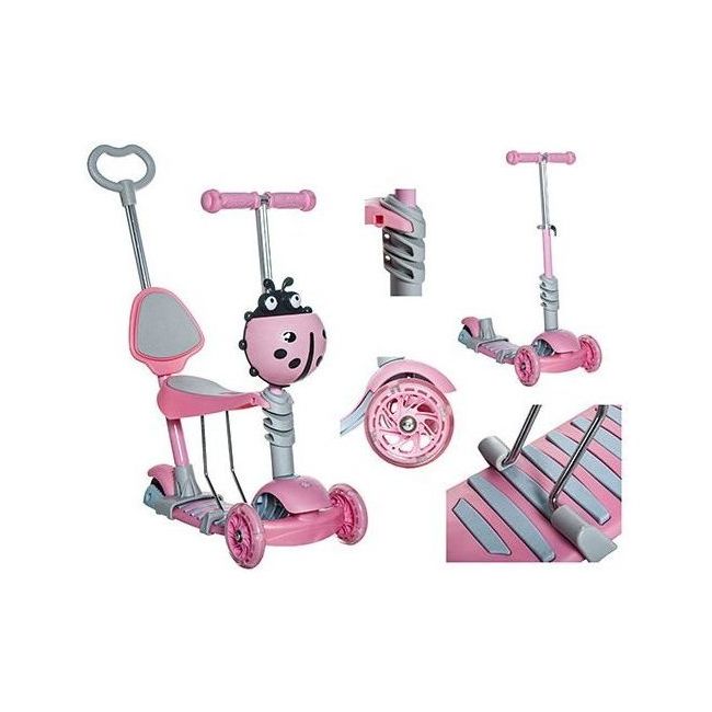 Trotineta buburuza 5 in 1 cu roti Led Kruzzel MY2841 BBJMY2841_Roz