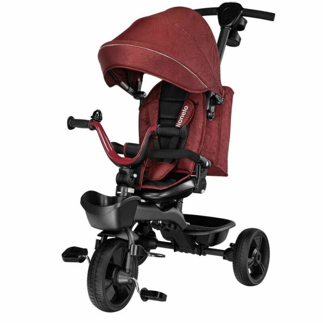 Lionelo - Tricicleta Kori Red Burgundy Suport picioare, Control al directiei, Scaun reversibil, Rotire 360 grade, Pliabila BYNLO-KORI_RED_BURGUNDY