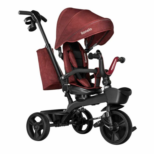 Lionelo - Tricicleta Kori Red Burgundy Suport picioare, Control al directiei, Scaun reversibil, Rotire 360 grade, Pliabila BYNLO-KORI_RED_BURGUNDY
