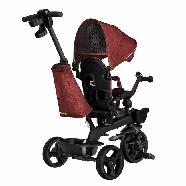 Lionelo - Tricicleta Kori Red Burgundy Suport picioare, Control al directiei, Scaun reversibil, Rotire 360 grade, Pliabila BYNLO-KORI_RED_BURGUNDY