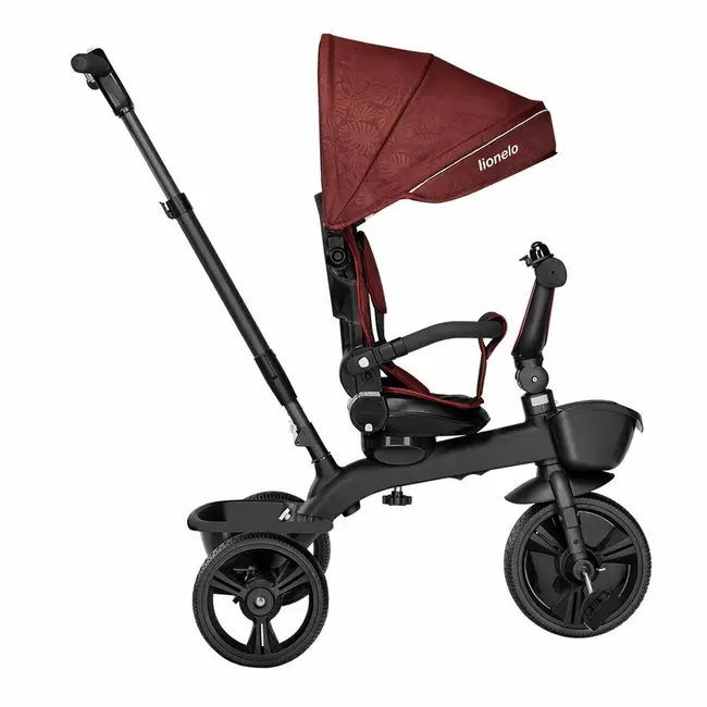 Lionelo - Tricicleta Kori Red Burgundy Suport picioare, Control al directiei, Scaun reversibil, Rotire 360 grade, Pliabila BYNLO-KORI_RED_BURGUNDY
