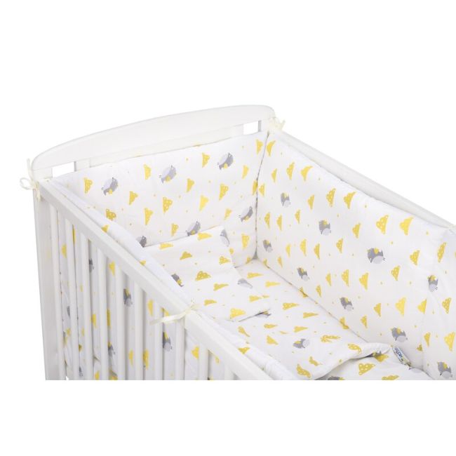 BabyNeeds - Lenjerie patut 5 piese 120x60 cm, Vrabiute, Gri-Galben BYNBN216