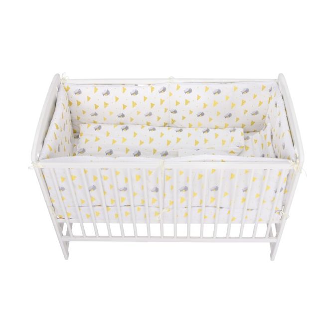 BabyNeeds - Lenjerie patut 5 piese 120x60 cm, Vrabiute, Gri-Galben BYNBN216