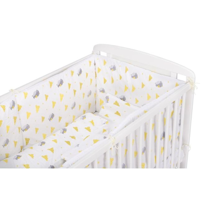 BabyNeeds - Lenjerie patut 5 piese 120x60 cm, Vrabiute, Gri-Galben BYNBN216