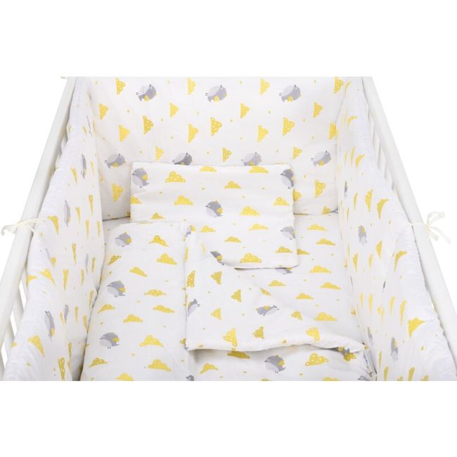 BabyNeeds - Lenjerie patut 5 piese 120x60 cm, Vrabiute, Gri-Galben BYNBN216