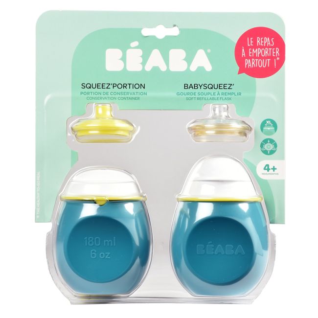 Set BabySqueez 2 in 1 si Recipient Squeez - Albastru ERFB912624