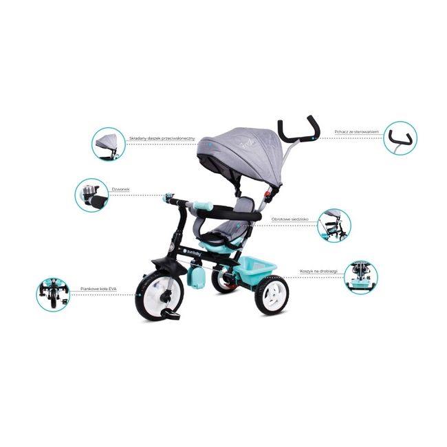 Tricicleta cu sezut reversibil sun baby 017 fresh 360 - turquoise grey edeedij01.017.1.3