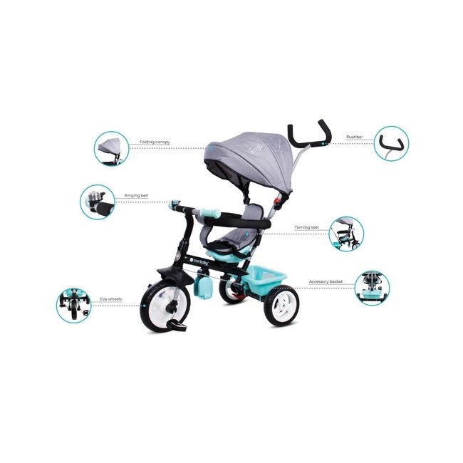 Tricicleta cu sezut reversibil sun baby 017 fresh 360 - turquoise grey edeedij01.017.1.3