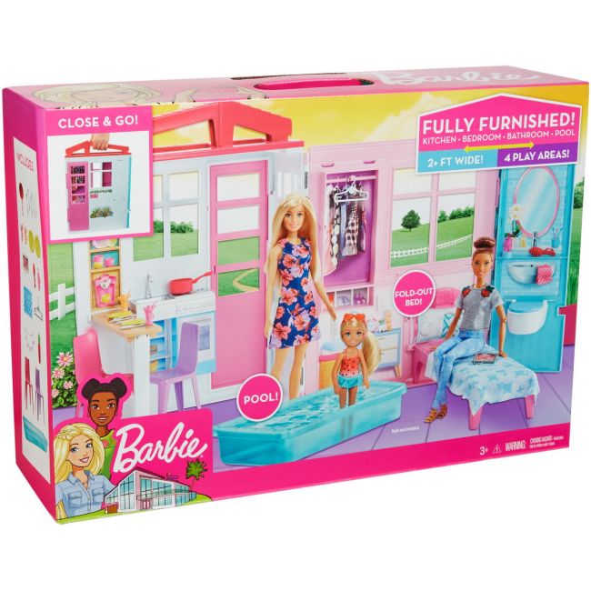 BARBIE CASA PORTABILA CU BUCATARIE DORMITOR BAIE SI PISCINA VIVMTDVX51_FXG54