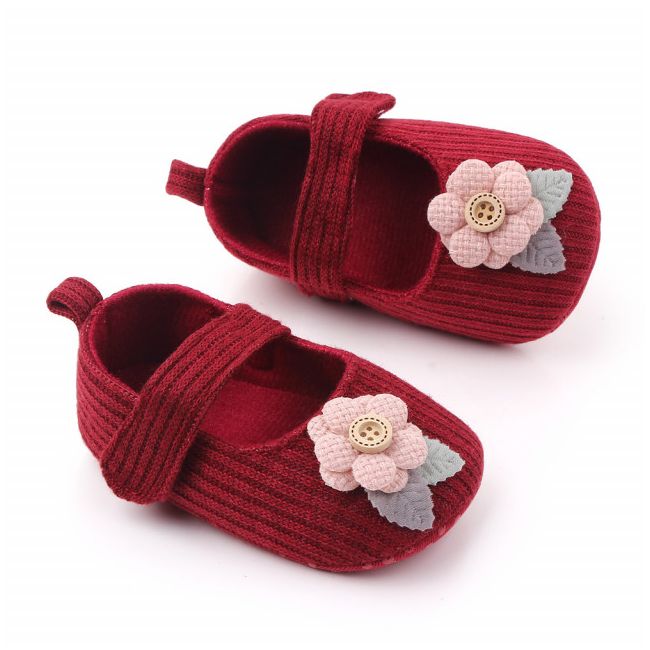 Pantofiori visinii cu floricica roz aplicata - MDD2461-2-p13.6-9 luni (Marimea 19 incaltaminte)