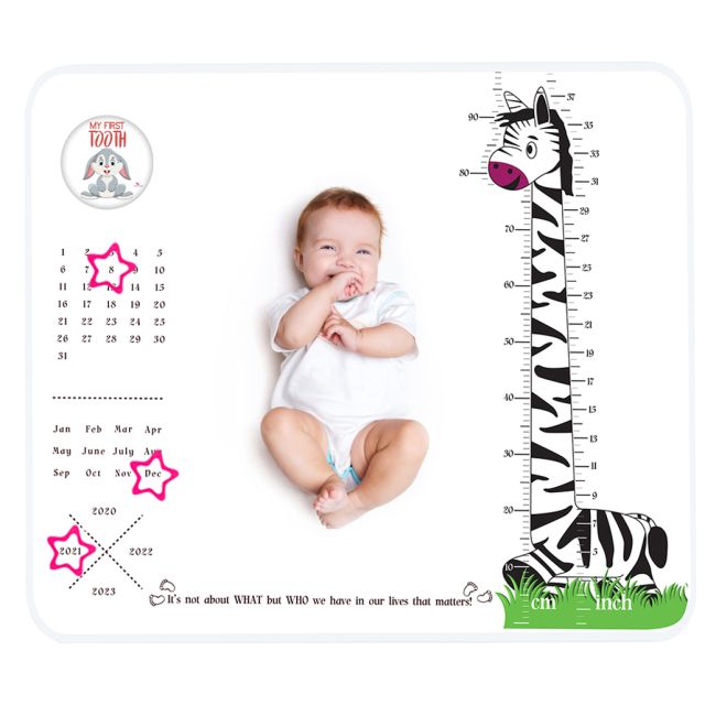 Paturica Foto Bebelusi - Baby Milestone Blanket design Long Neck Zebra cu 20 Stickere My First