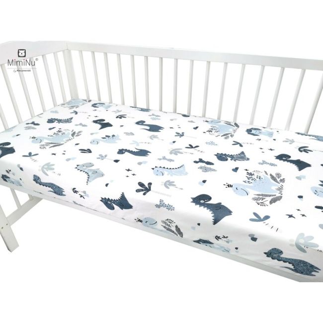 MimiNu - Cearceaf cu elastic, 120X60 cm, Dino Granat BYN6426972004978