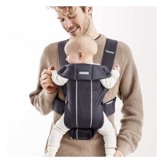 BabyBjorn - Marsupiu anatomic Mini, cu pozitii multiple de purtare – Anthracite, 3D Mesh BSAFE021013E1