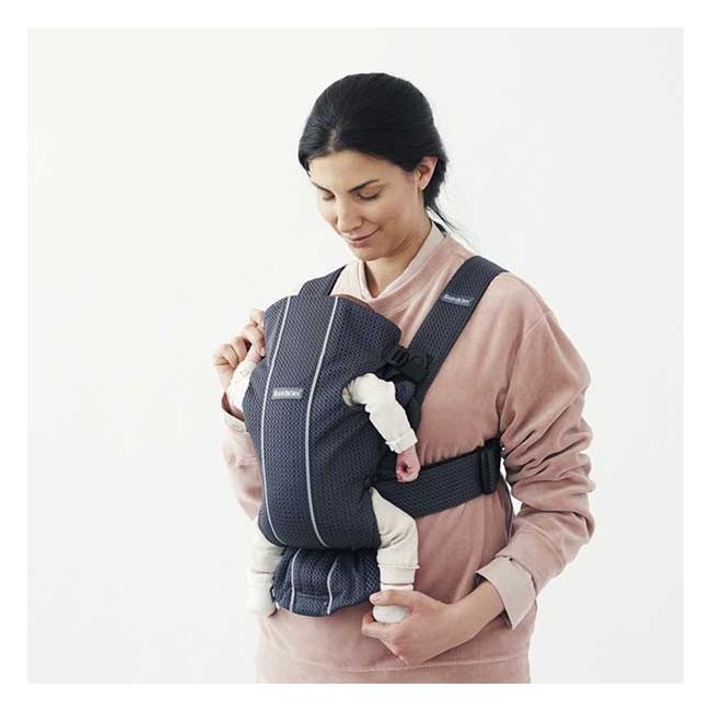 BabyBjorn - Marsupiu anatomic Mini, cu pozitii multiple de purtare – Anthracite, 3D Mesh BSAFE021013E1