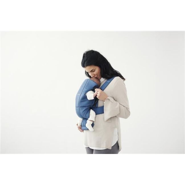 BabyBjorn - Marsupiu anatomic Mini, cu pozitii multiple de purtare – Vintage Indigo, Bumbac BSAFE021074E1