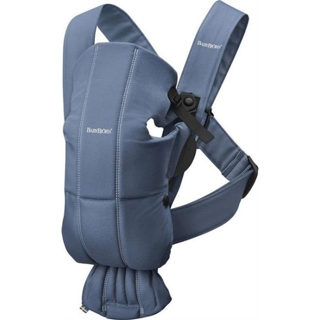 BabyBjorn - Marsupiu anatomic Mini, cu pozitii multiple de purtare – Vintage Indigo, Bumbac BSAFE021074E1