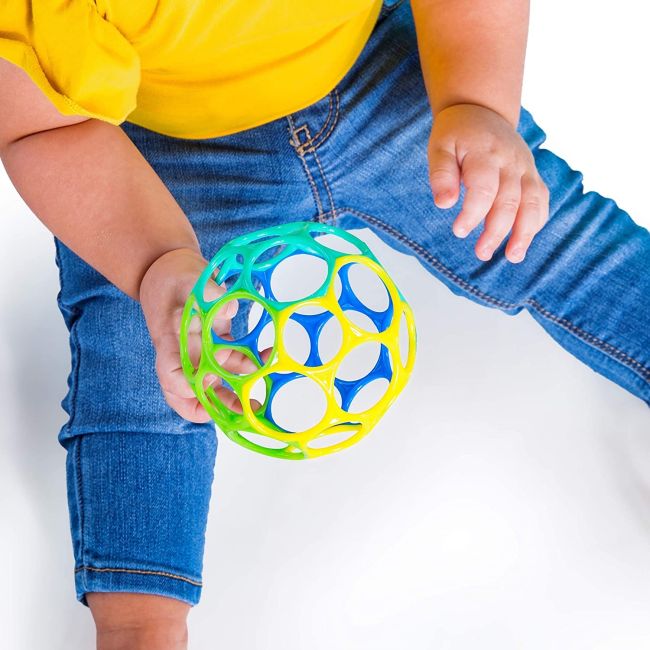 Bright Starts - Minge Oball Classic Easy-Grasp - Albastru / Galben / Verde BBB12288