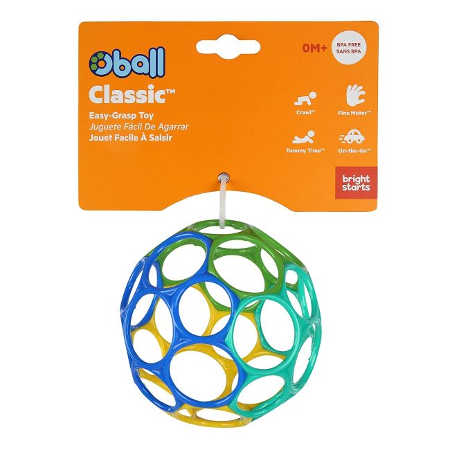 Bright Starts - Minge Oball Classic Easy-Grasp - Albastru / Galben / Verde BBB12288