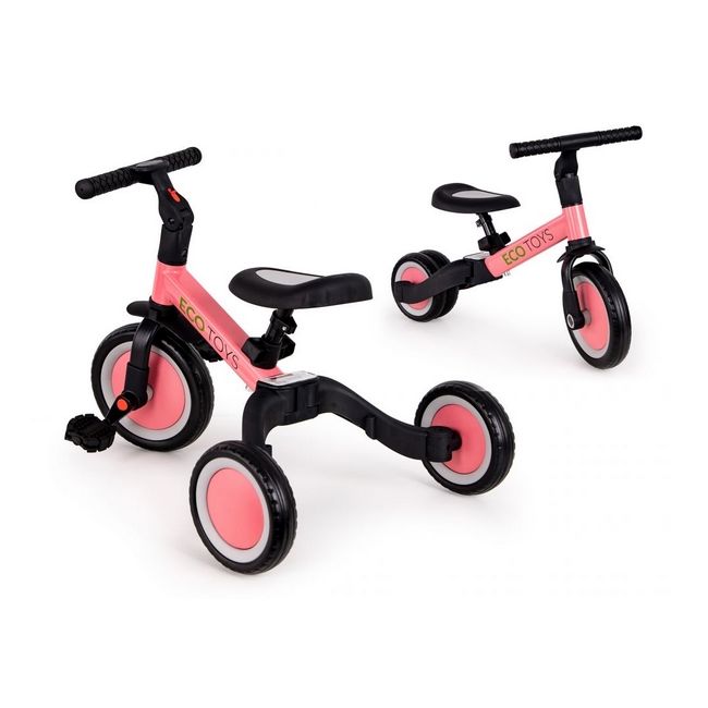 Tricicleta echilibru cu pedale ecotoys tr001, 4 in 1, roz edeeditr001pink
