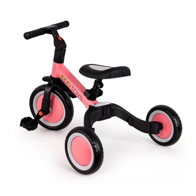 Tricicleta echilibru cu pedale ecotoys tr001, 4 in 1, roz edeeditr001pink