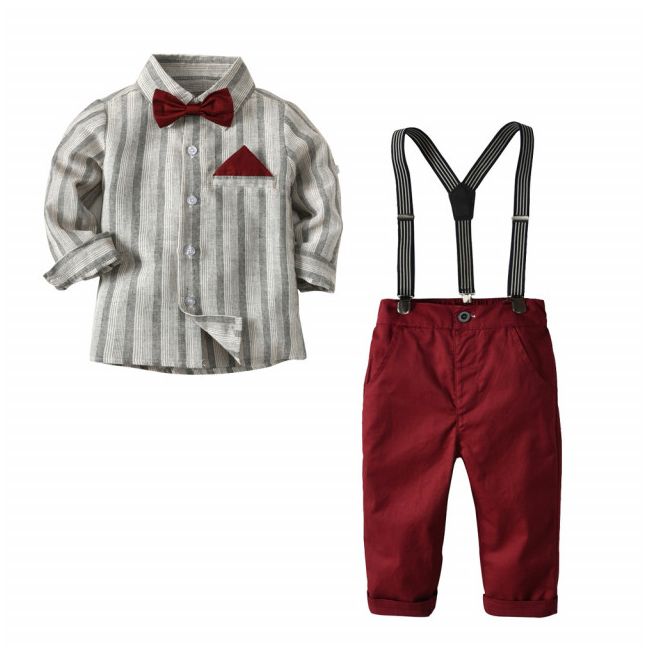 Costum elegant pentru baietei cu papion si bretele MD19B437.3 ani