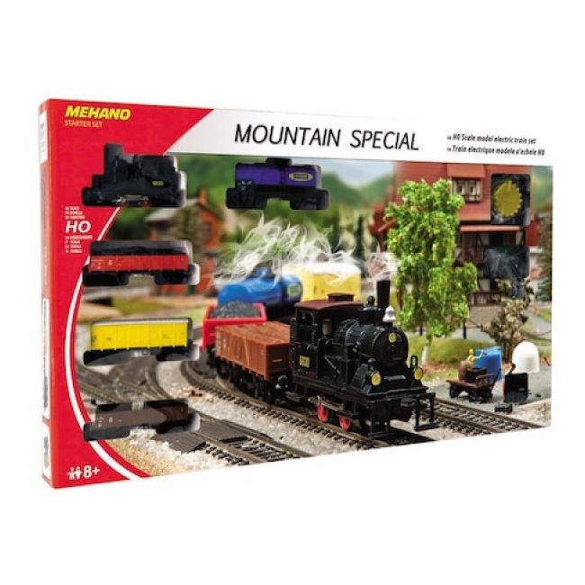 Set trenulet electric montan Mehano T112 cu locomotiva si patru vagoane si sina - SOLMEHT112