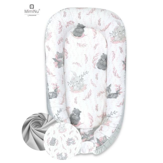 MimiNu - Cosulet bebelus pentru dormit, Baby Nest 105x66 cm, Lulu Rose/Grey BYN6426972004886
