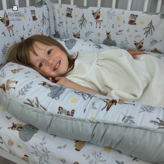 MimiNu - Cosulet bebelus pentru dormit, Baby Nest 105x66 cm, Lulu Rose/Grey BYN6426972004886