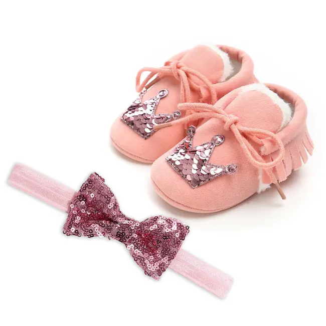 Pantofiori imblaniti roz cu bentita asortata MDYM30-3-p30