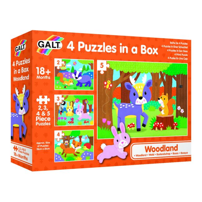 Set 4 puzzle-uri - animalute din padure (2, 3, 4, 5 piese)