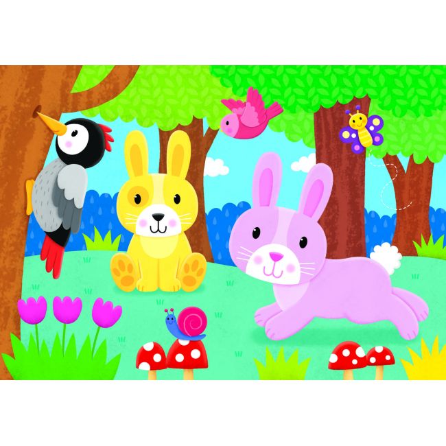 Set 4 puzzle-uri - animalute din padure (2, 3, 4, 5 piese)